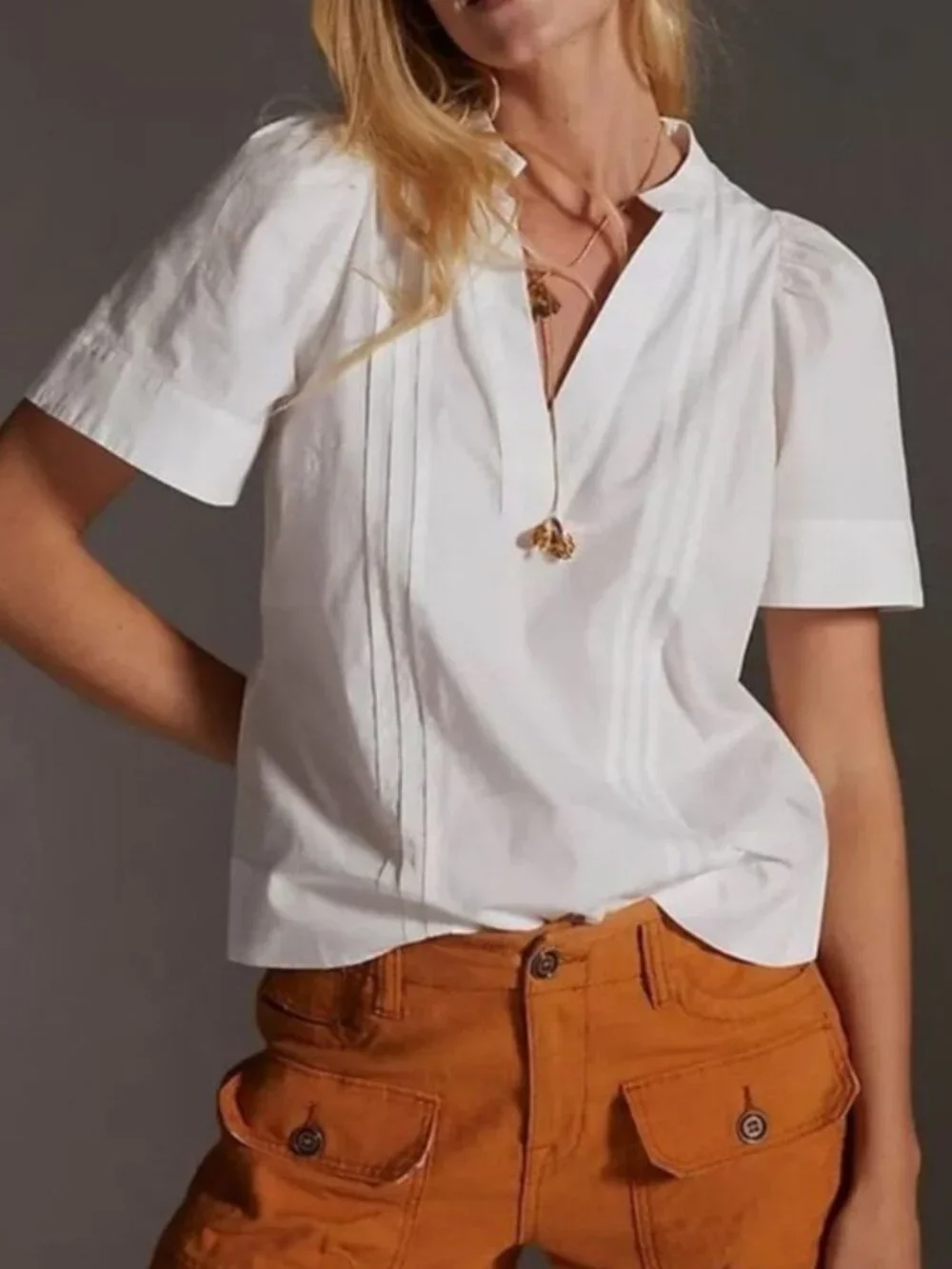 Maeve by Anthropologie Poplin Pintuck Blouse XS Puff Sleeve Chic Minimalist